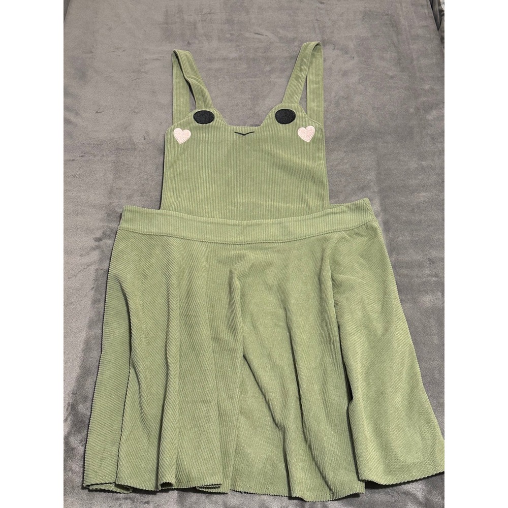 Corduroy Frog Pinafore Green Dress Heart Cheeks Skater Overall Dress